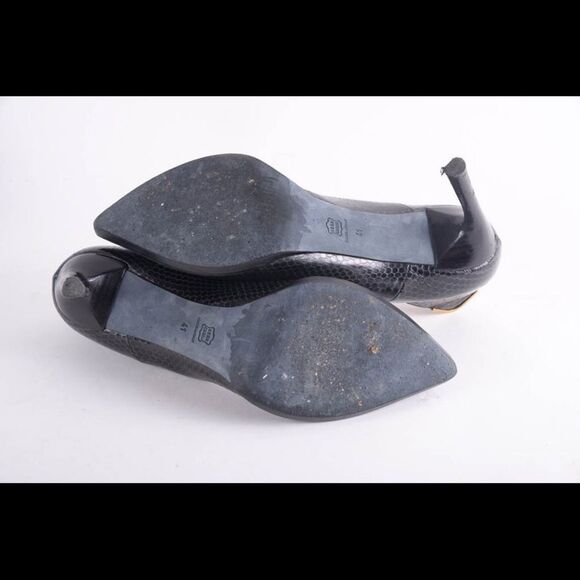 Lanvin Black Snakeskin Brass Pointed Toe Pump 41 - Picture 4 of 8